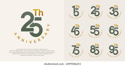 anniversary set vector design with green and gold color for celebration moment