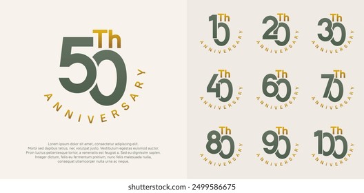 anniversary set vector design with green and gold color for celebration moment