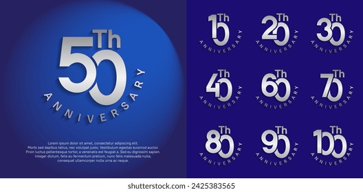 anniversary set vector design with silver color for celebration moment