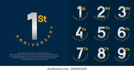 anniversary set vector design with silver and orange color for celebration moment