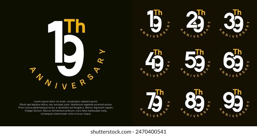 conjunto de aniversario diseño de Vector con color blanco y naranja para el momento de celebración