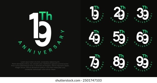 anniversary set vector design with white and green color for celebration moment