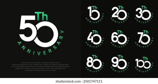 anniversary set vector design with white and green color for celebration moment