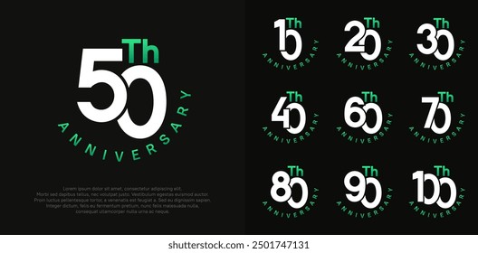 anniversary set vector design with white and green color for celebration moment