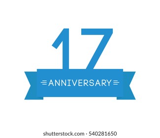 anniversary to seventeen, label mark icon, element ribbon, greeting cards, banners and tags