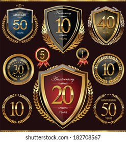 Anniversary shield and laurel wreath retro collection