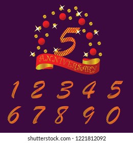 Anniversary shiny emblem with set of decorated numbers. Creative vector layout for invitation and greeting card