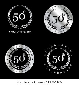 Anniversary Silver laurel wreath. Set of Metal Anniversary Signs Badges