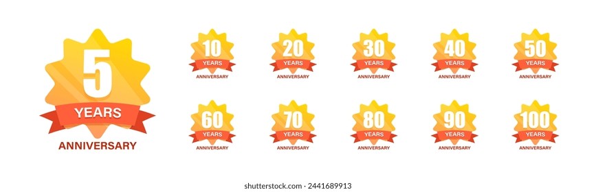 Anniversary stars vector illustration. Five, ten, twenty years congratulation set.