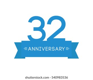 anniversary to thirty-two years, the label icon, element ribbon, greeting cards, banners and tags