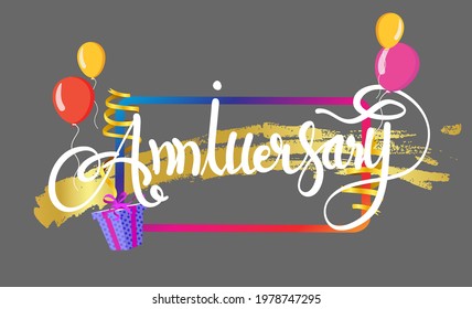 Anniversary Typography Design banner template. Tenth year jubilee with ribbon and balloon on background