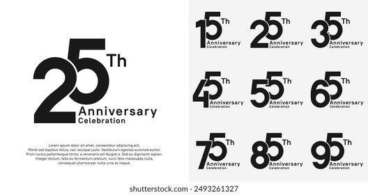 anniversary vector design set with black color for special moment celebration
