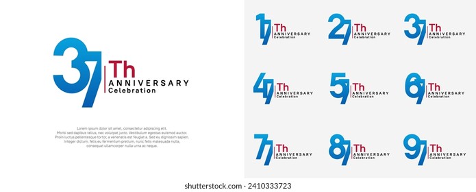 diseño de vectores de aniversario conjunto color azul y rojo para el día de celebración