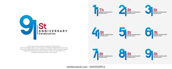 anniversary vector design set blue and red color for celebration day