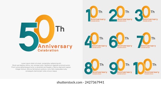 anniversary vector design set with blue and orange color for special moment celebration