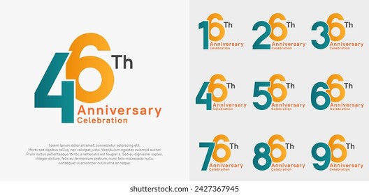 anniversary vector design set with blue and orange color for special moment celebration