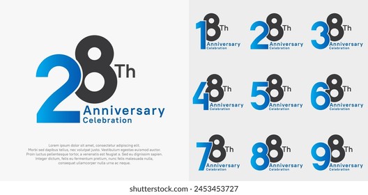 anniversary vector design set with blue and black color for special moment celebration