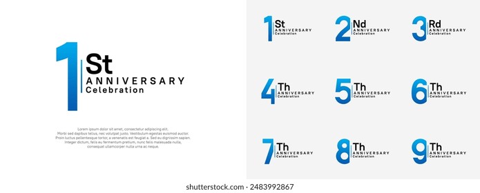 anniversary vector design set blue and black color for celebration day