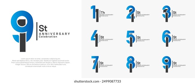 anniversary vector design set with blue and black color can be use for special moment