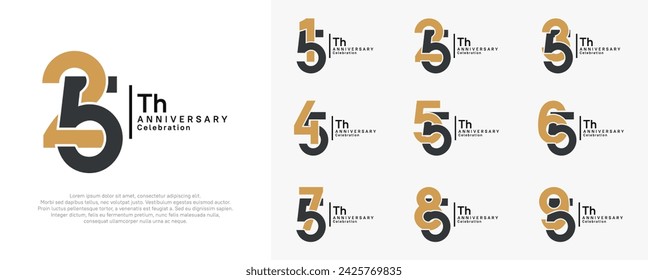 el conjunto de diseño vectorial de aniversario con color marrón y negro se puede utilizar para un momento especial