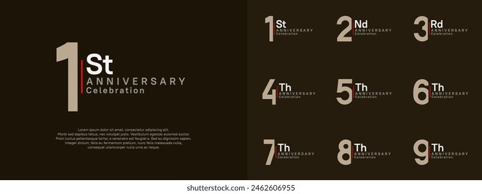 anniversary vector design set brown and white color for celebration day