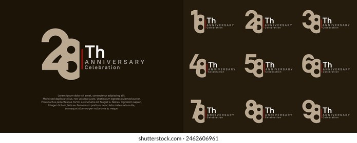 anniversary vector design set brown and white color for celebration day