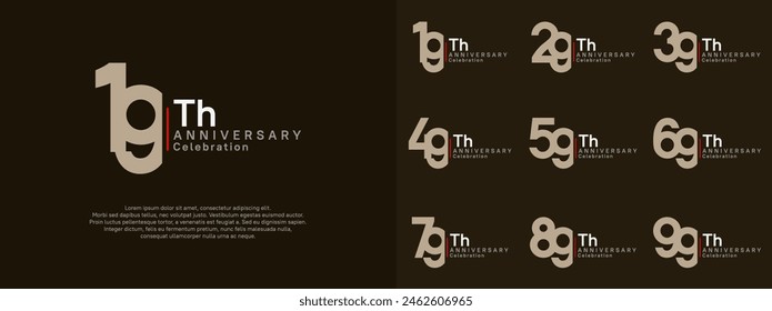 conjunto de diseño de Vector de aniversario color marrón y blanco para el día de la celebración