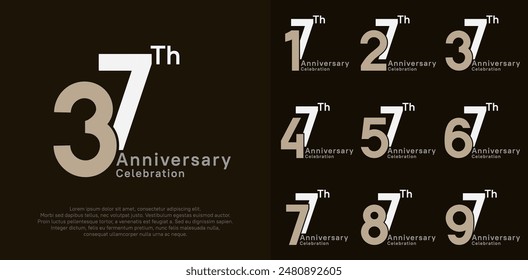 conjunto de diseño de Vector de aniversario con color marrón y blanco para la celebración de momentos especiales