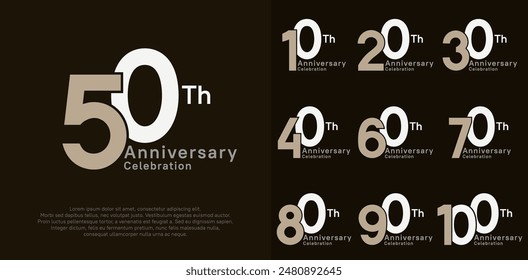 anniversary vector design set with brown and white color for special moment celebration