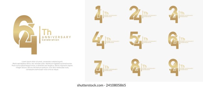 Jubiläumsvektordesign-Set mit goldener Farbe kann für einen besonderen Moment verwendet werden