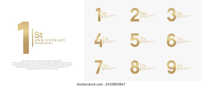 anniversary vector design set with gold color can be use for special moment