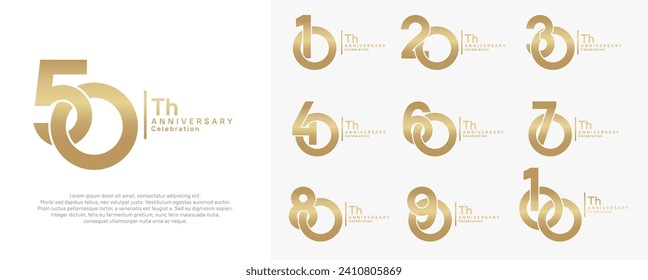 anniversary vector design set with gold color can be use for special moment