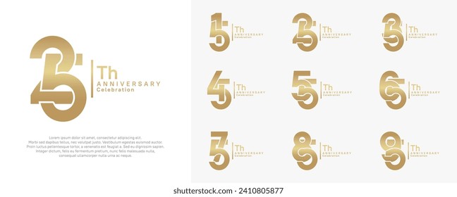 anniversary vector design set with gold color can be use for special moment