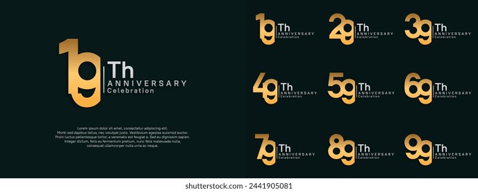 diseño vectorial de aniversario conjunto de color oro y plata para el día de la celebración