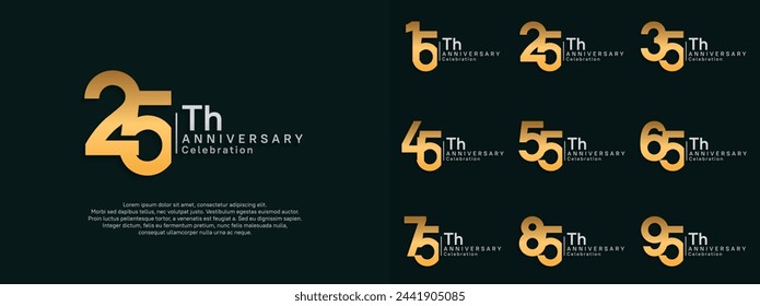 diseño vectorial de aniversario conjunto de color oro y plata para el día de la celebración