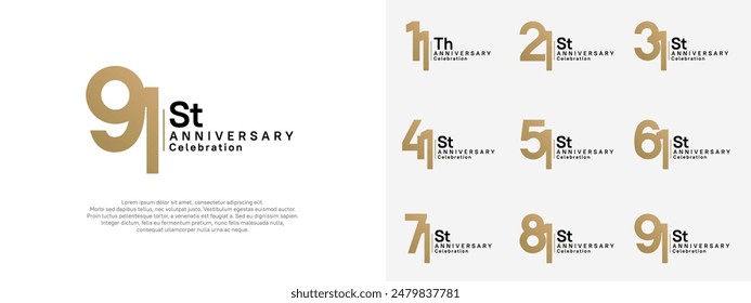 anniversary vector design set gold and black color for celebration day