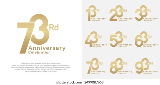 Conjunto de diseño de Vector de aniversario con color dorado para celebración de momento especial