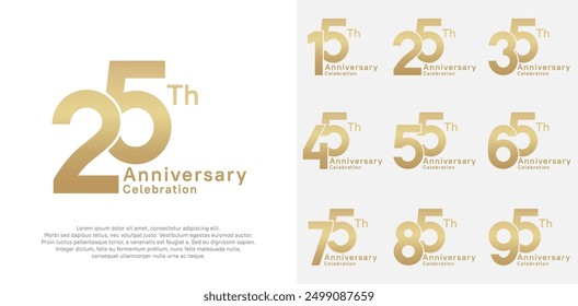 anniversary vector design set with gold color for special moment celebration