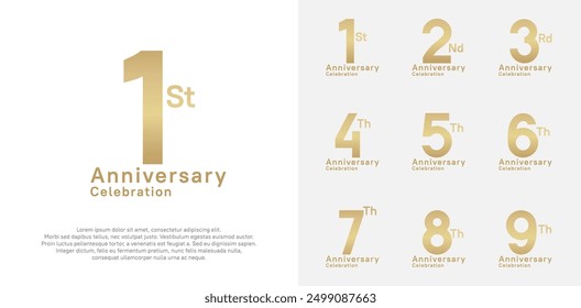 anniversary vector design set with gold color for special moment celebration