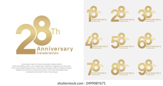 Conjunto de diseño de Vector de aniversario con color dorado para celebración de momento especial