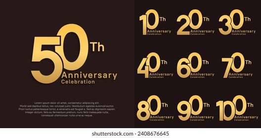 anniversary vector design set with golden color for special moment celebration