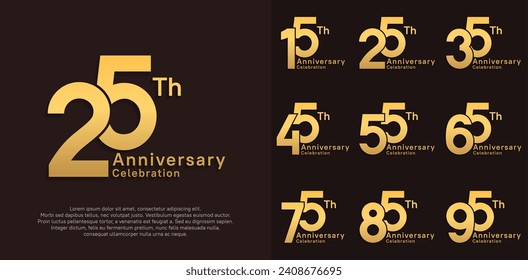 anniversary vector design set with golden color for special moment celebration