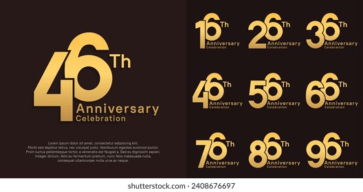 anniversary vector design set with golden color for special moment celebration