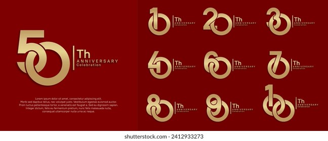 anniversary vector design set with golden color can be use for special moment