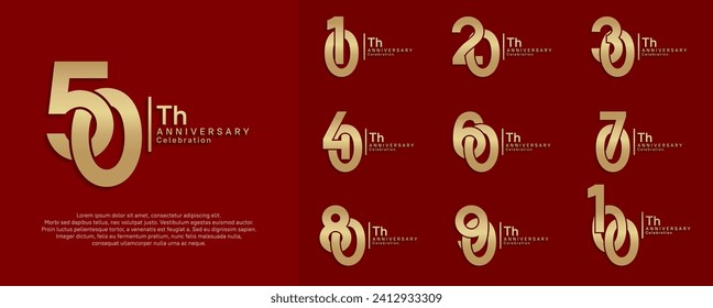 anniversary vector design set with golden color can be use for special moment