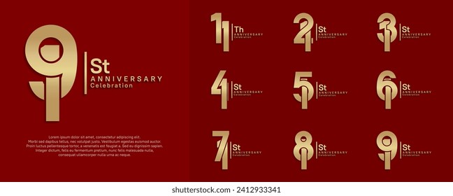 anniversary vector design set with golden color can be use for special moment