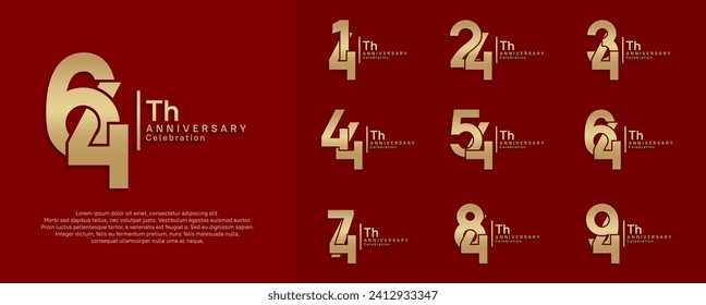 anniversary vector design set with golden color can be use for special moment