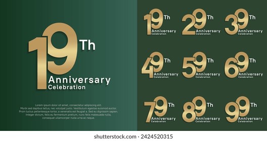 anniversary vector design set with golden and white color for special moment celebration
