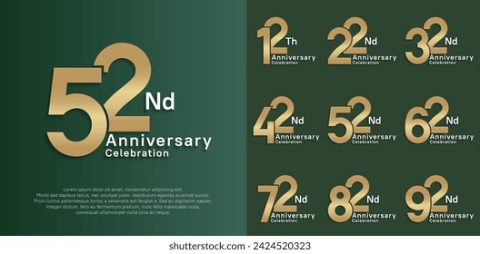 anniversary vector design set with golden and white color for special moment celebration