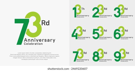 anniversary vector design set with green color for special moment celebration